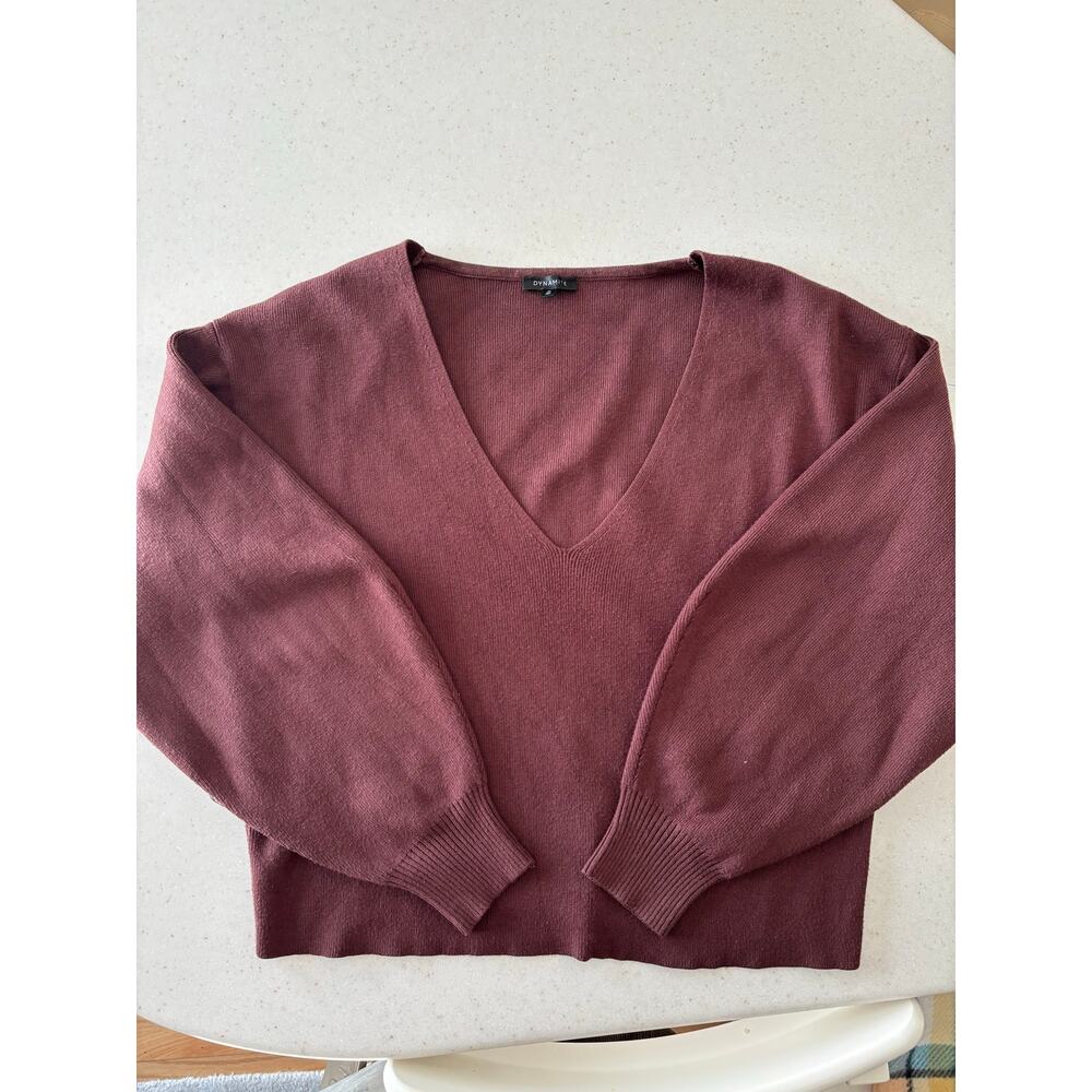 Dynamite Women’s Burgundy V Neck Knit Sweater Medium Oversized Soft Pullover - Picture 12 of 13